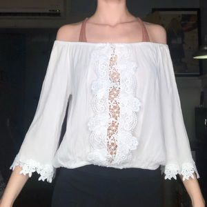 Flowy white boho off the shoulder top